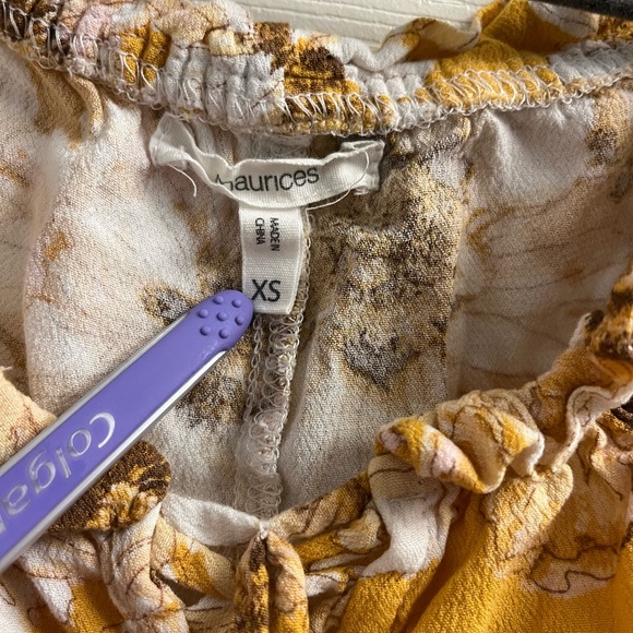 Maurices Yellow Floral Blouse with Lace Sleeves xsmall - Picture 2 of 9